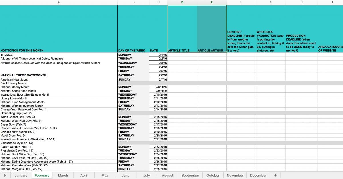 Take a Peek Into Tin Shingle's Blog Planning and Production Calendar